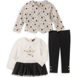 Ensemble veste en mélange de coton à imprimé d'étoiles, haut à imprimé et legging pour bébé fille