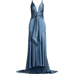 FAME AND PARTNERS Women's Lake Draped Satin Gown - Blue Slate - Size 10