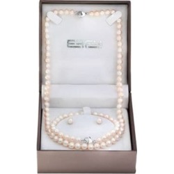 Ensemble collier, bracelet et boucles d'oreilles en argent sterling avec perles d'eau douce de 6,5 mm
