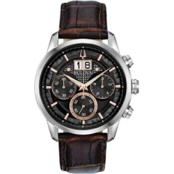 Montre chronographe en acier inoxydable avec bracelet en cuir