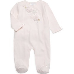 Miniclasix Baby Girl's Asymmetrical Floral Appliqué & Ruffle Cotton Footie - Pink - Size 9 Months