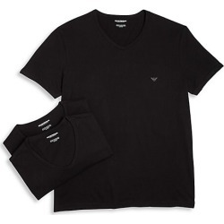 Emporio Armani Men's Genuine Cotton V-Neck T-Shirts Set of 3 - Black - Size L