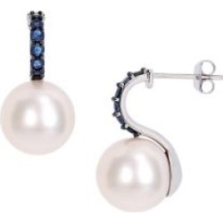 Pendants d'oreilles en or blanc 10 ct à saphirs de 0,62 ct PT et ornés de perles d'eau douce de culture