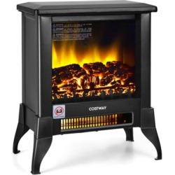 Costway 18" Electric Fireplace Stove Freestanding Heater W/ Flame Effect 1400w