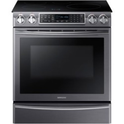 NE58N9560WG/AC 5.8 Cu. Ft. Slide-in Induction Range with Virtual Flame - Black Stainless Steel