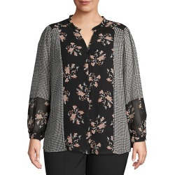 Plus Mixed Print Long-Sleeve Top