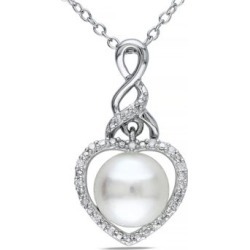 Collier en caur en argent sterling avec diamants 0,07 ct PT et perle d'eau douce