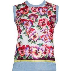 Dolce & Gabbana Women's Sleeveless Floral Silk Knit Shell Top - Light Blue Red - Size 46 (10)