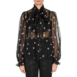 Dolce & Gabbana Women's Polka-Dot Bow Silk Blouse - Black White - Size 44 (8)