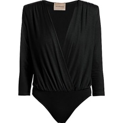 Andamane Women's Danielle Surplice Long-Sleeve Bodysuit - Black - Size Medium