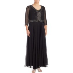 Plus Embellished Crepe Jacket and Gown