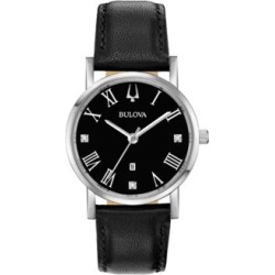 Montre analogique Classic avec bracelet en cuir noir et diamants 0,01 ct PT