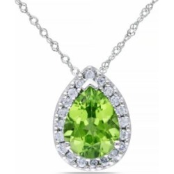 .2 CT Diamond TW And 1.625 CT TGW Peridot Fashion Pendant With 14k White Gold Chain