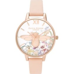 Montre en acier inoxydable rose doré avec bracelet en cuir