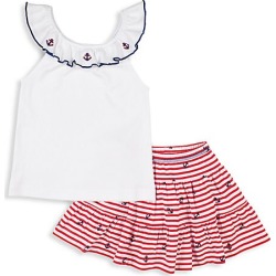 Florence Eiseman Little Girl's 2-Piece Anchor-Print Ruffle Shirt & Skort Set - Red White - Size 2