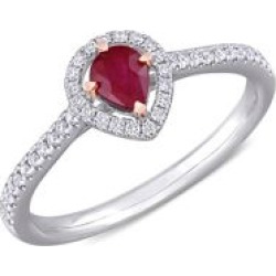 Bague en or deux tons 14 ct avec rubis et pourtour de diamants 0,2 ct PT en forme de goutte