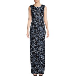 Floral-Embroidered Jacquard Sequin Gown