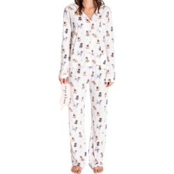 3-Piece Dog-Print Cotton-Blend Sleep Mask & Pajama Set