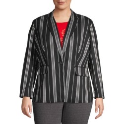 Plus Striped Button Front Blazer