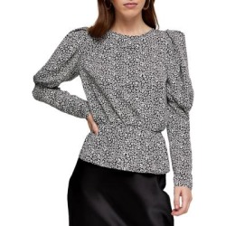 Animal-Print Drama Sleeve Blouse