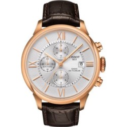 Montre chronographe de ton or rose Chemin des Tourelles avec bracelet en cuir