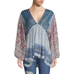 Mixed-Print V-Neck Top