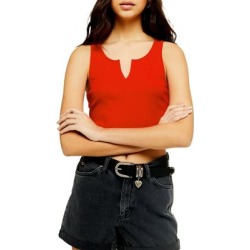 Ribbed Notch Sleeveless Top
