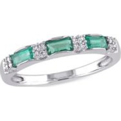 Bague en or blanc 10 ct avec émeraudes et diamants de 0,07 ct PT