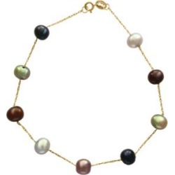 Bracelet en or jaune 14 K avec perles d'eau douce teintes et isolées de 5,5 mm