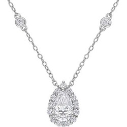 Sterling Silver & 1.5 CT. T.W. Dew Created Moissanite Teardrop Halo Necklace found on MODAPINS