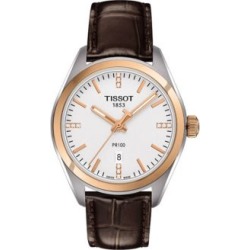 Montre en acier inoxydable PR 100 avec diamants et bracelet en cuir