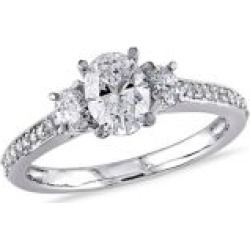 Diamond Bridal 14K White Gold Oval Diamond 3-Stone Engagement Ring
