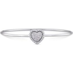 Bracelet jonc en argent sterling avec diamant 0,14 ct PT en forme de caur