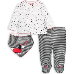 Baby Girl's 3-Piece Dalmatian Cotton Shirt, Footed Pants & Bib Set