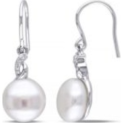 Pendants d'oreilles en argent sterling avec diamants 0,05 ct PT et perle blanche