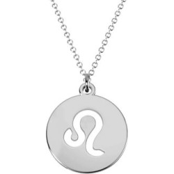 Collier à pendentif en forme de disque ajouré avec symbole du Lion en or blanc 14 ct