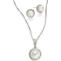 7-10mm White Round Pearl Earrings and Necklace Box Set