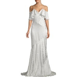 Cold-Shoulder Floral Draped Gown