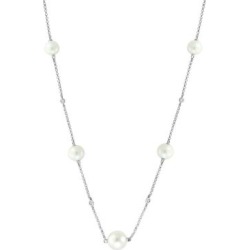 Collier en or blanc 14 ct avec diamants 0,14 ct PT et perle d'eau douce de 5 à 8 mm