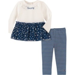 Ensemble tunique et legging rayé en mélange de coton pour bébé fille, 2 pièces