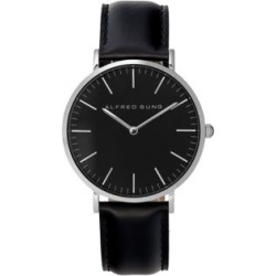 Montre argentée au bracelet en cuir