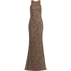 Theia Women's Crunchy Sequin Sleeveless Gown - Dark Gold - Size 10