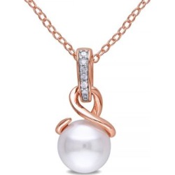 Collier à pendentif en argent sterling plaqué or rose avec diamants 0,03 ct PT et perle d'eau douce