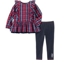 Ensemble tunique à carreaux et legging en mélange de coton pour bébé fille, 2 pièces