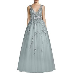 Basix Black Label Women's Embellished Floral Gown - Slate Blue - Size 0