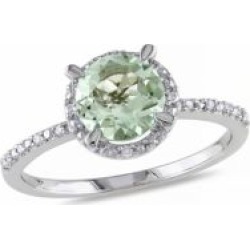 Bague auréole en argent avec 1,16 ct PT d'améthyste verte et diamants