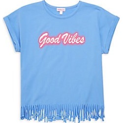 Design History Girl's Good Vibes Fringe Tee - Blue - Size Large (14)