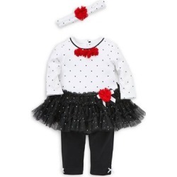 Ensemble haut tutu à pois en mélange de coton, legging et serre-tête en coton pour bébé fille, trois pièces