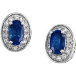 Dormeuses en or blanc 14 K serties de diamants de 0,11 ct PT et de saphirs