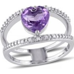 Bague en argent sterling avec 1,45 ct PT d'améthyste en forme de caur et diamants
